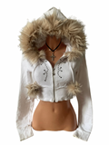 Y2K crop fur hoodie 2000s