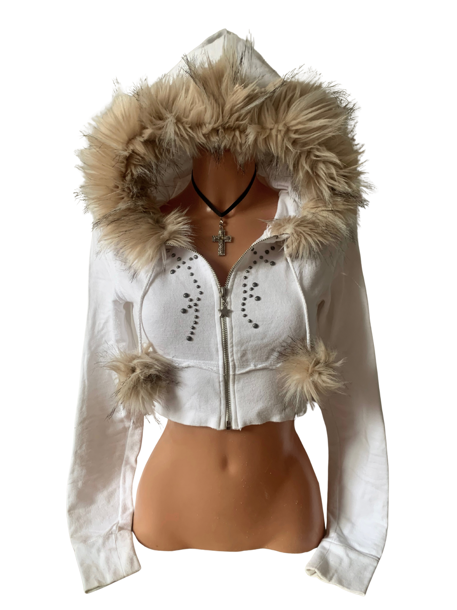Y2K crop fur hoodie 2000s