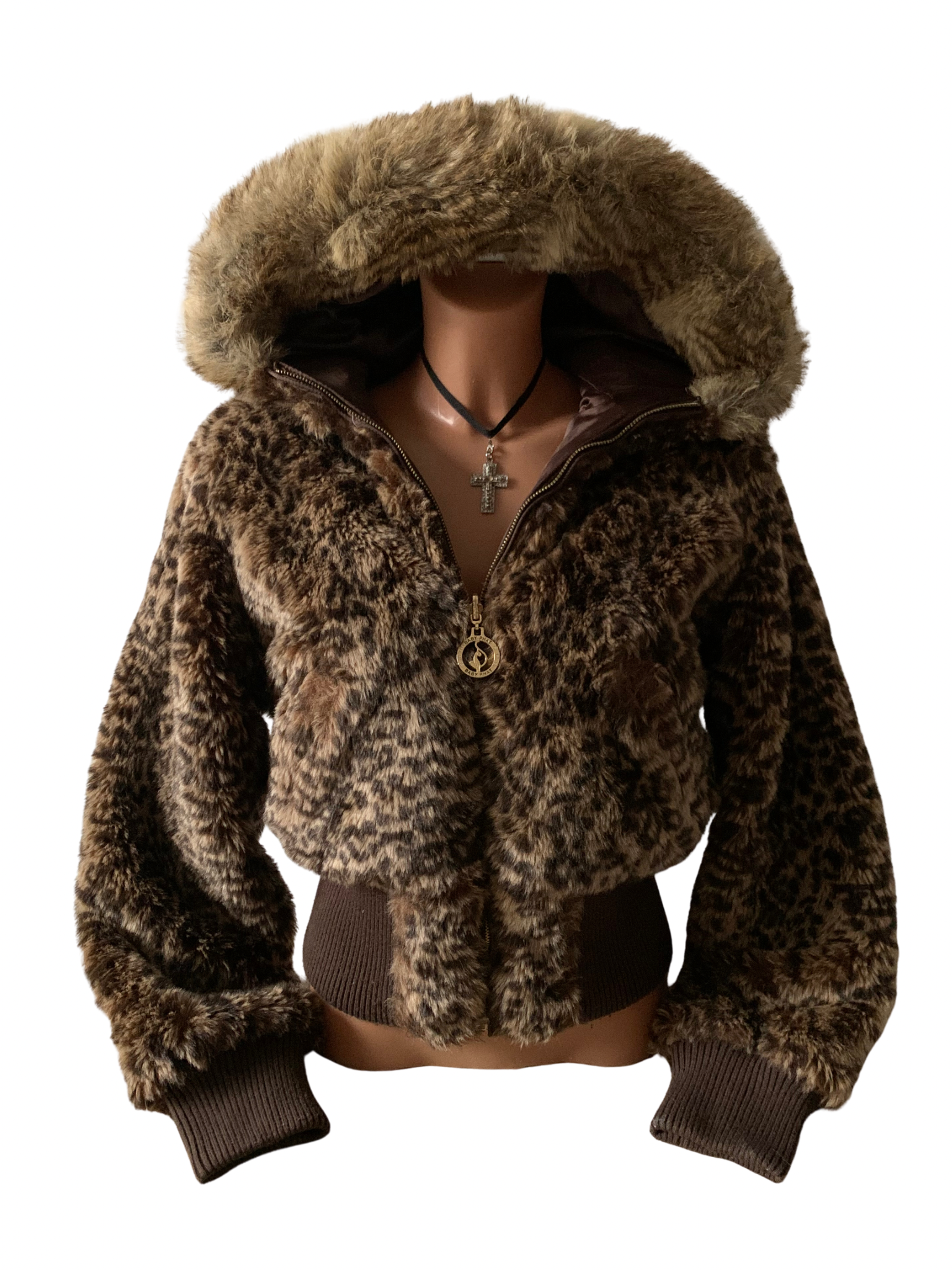 Baby Phat reversible fur jacket leopard print 2000s