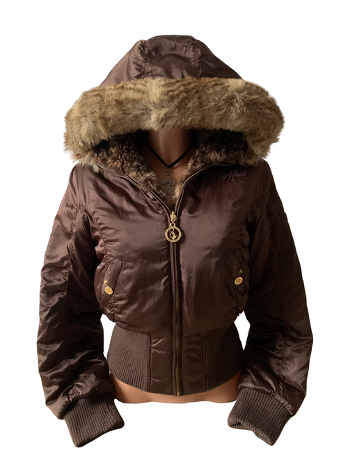 Baby Phat reversible fur jacket leopard print 2000s