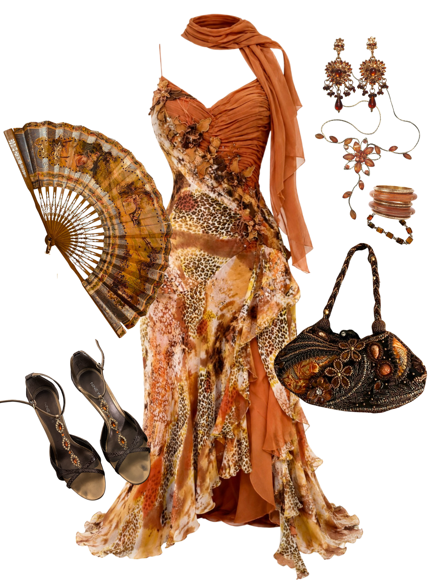 PRE-ORDER Leopard Burnt Orange Vintage Silk Dress