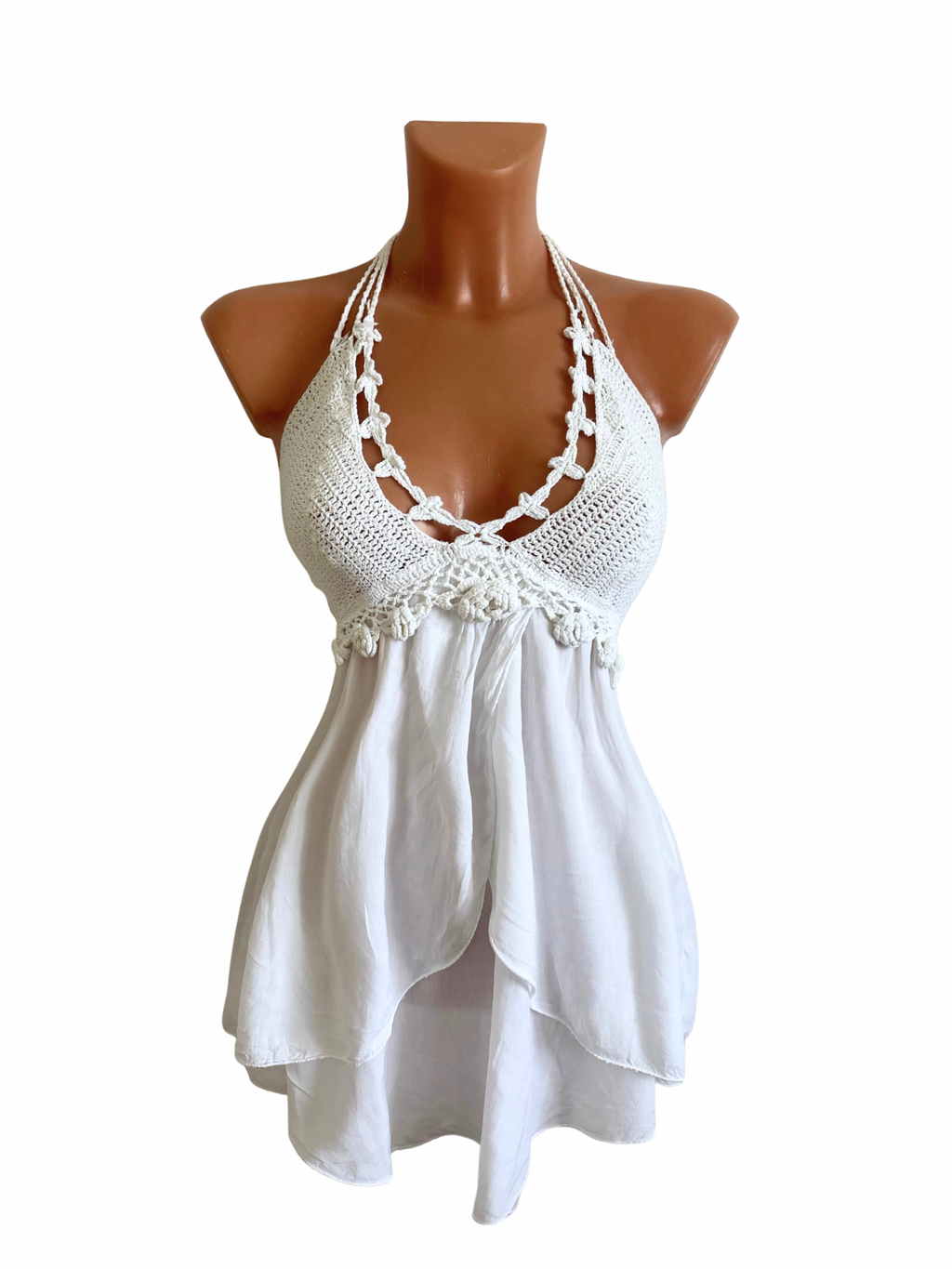 Crochet & Ruffle Halter Top