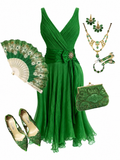 Emerald Green Silk Cocktail Dress