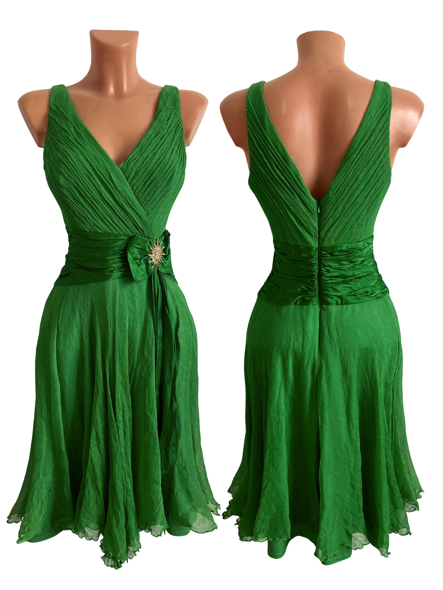 Emerald Green Silk Cocktail Dress