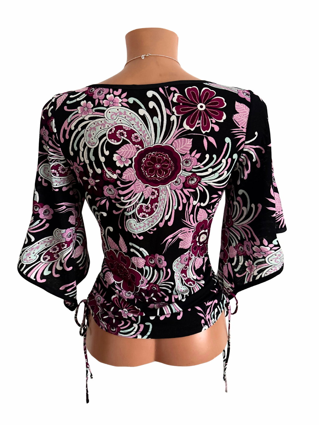 Boho Whimsigoth Floral Print Bell Sleeve Wrap Top