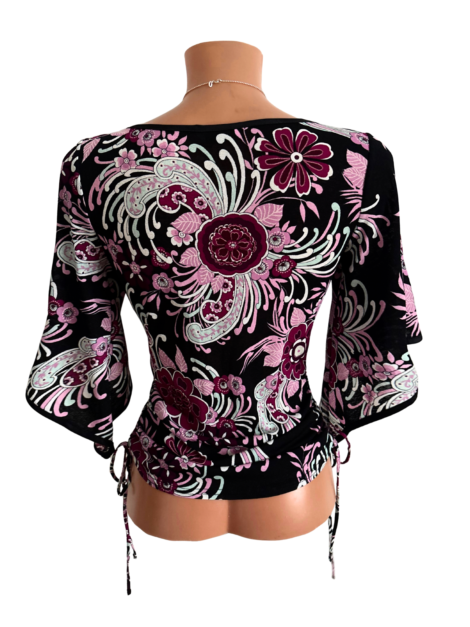Boho Whimsigoth Floral Print Bell Sleeve Wrap Top