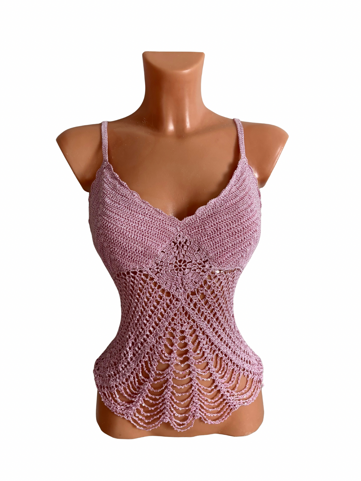 Ethereal Rose Crochet Beaded Cami Top