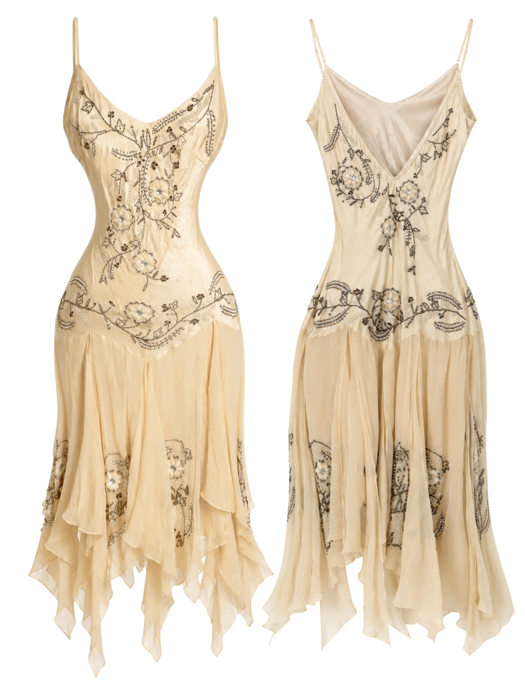 Sue Wong Vanilla Garden Silk Beaded Midi Dress