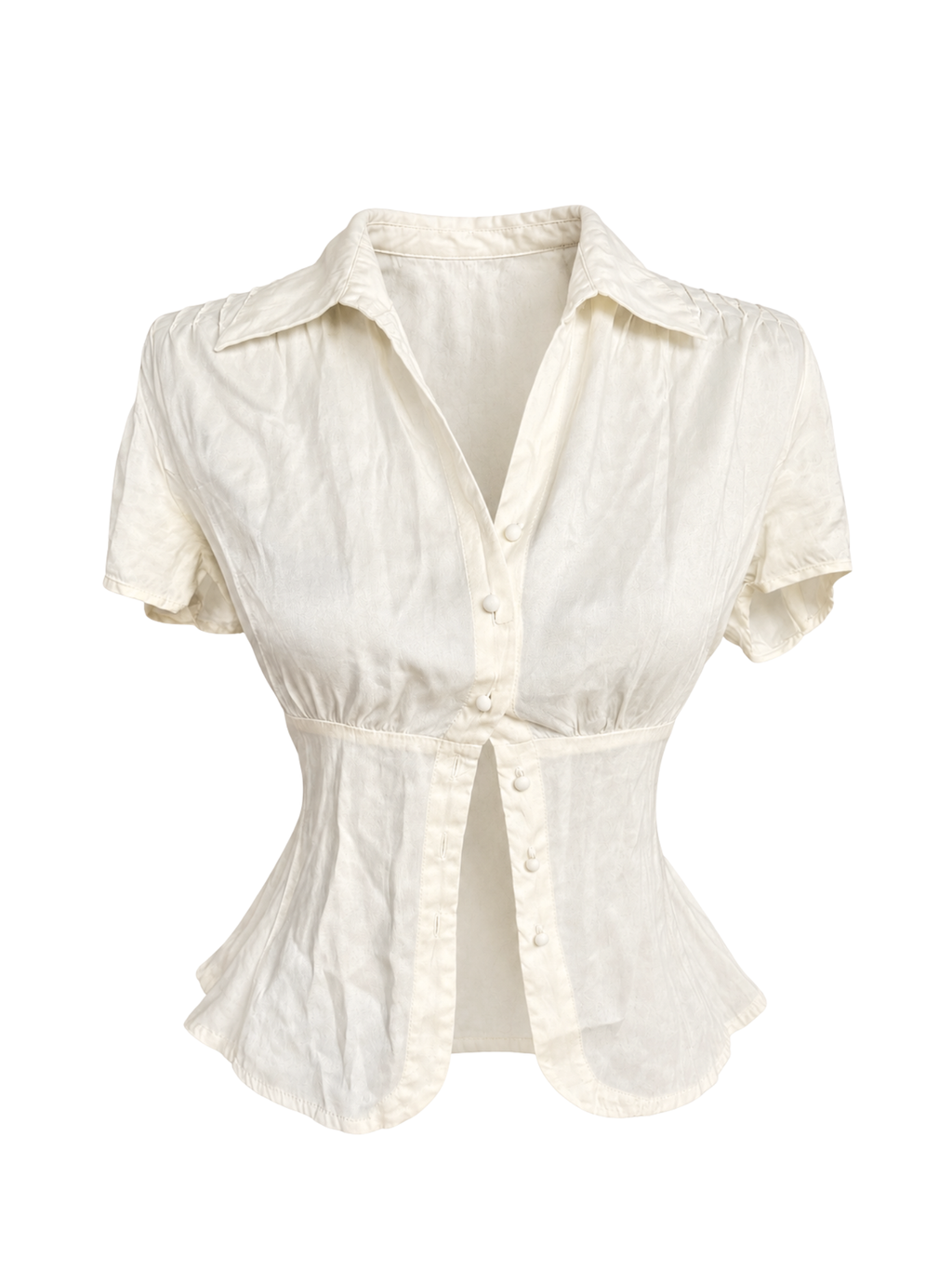 Silk Vintage Ivory Blouse with Back Tie