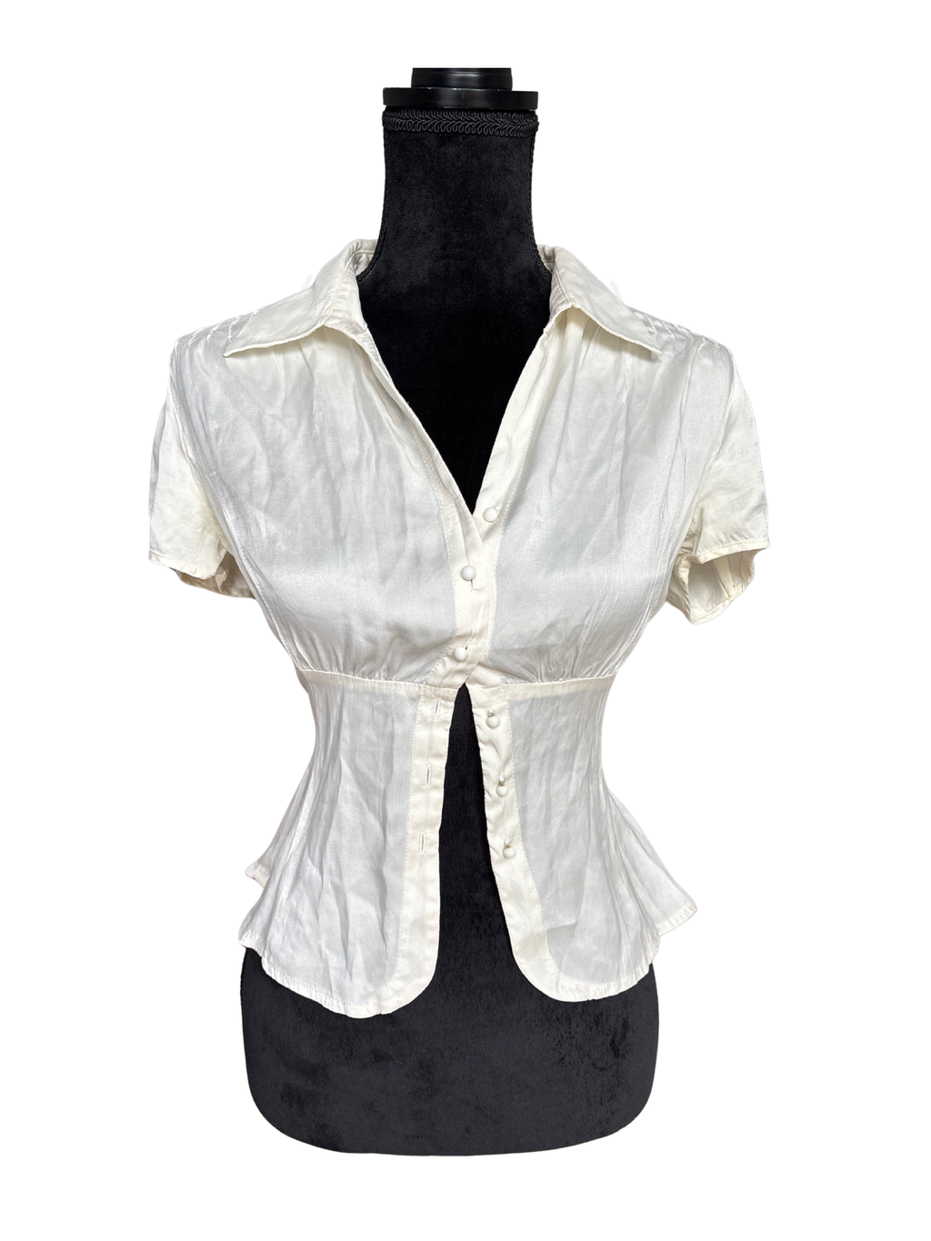 Silk Vintage Ivory Blouse with Back Tie