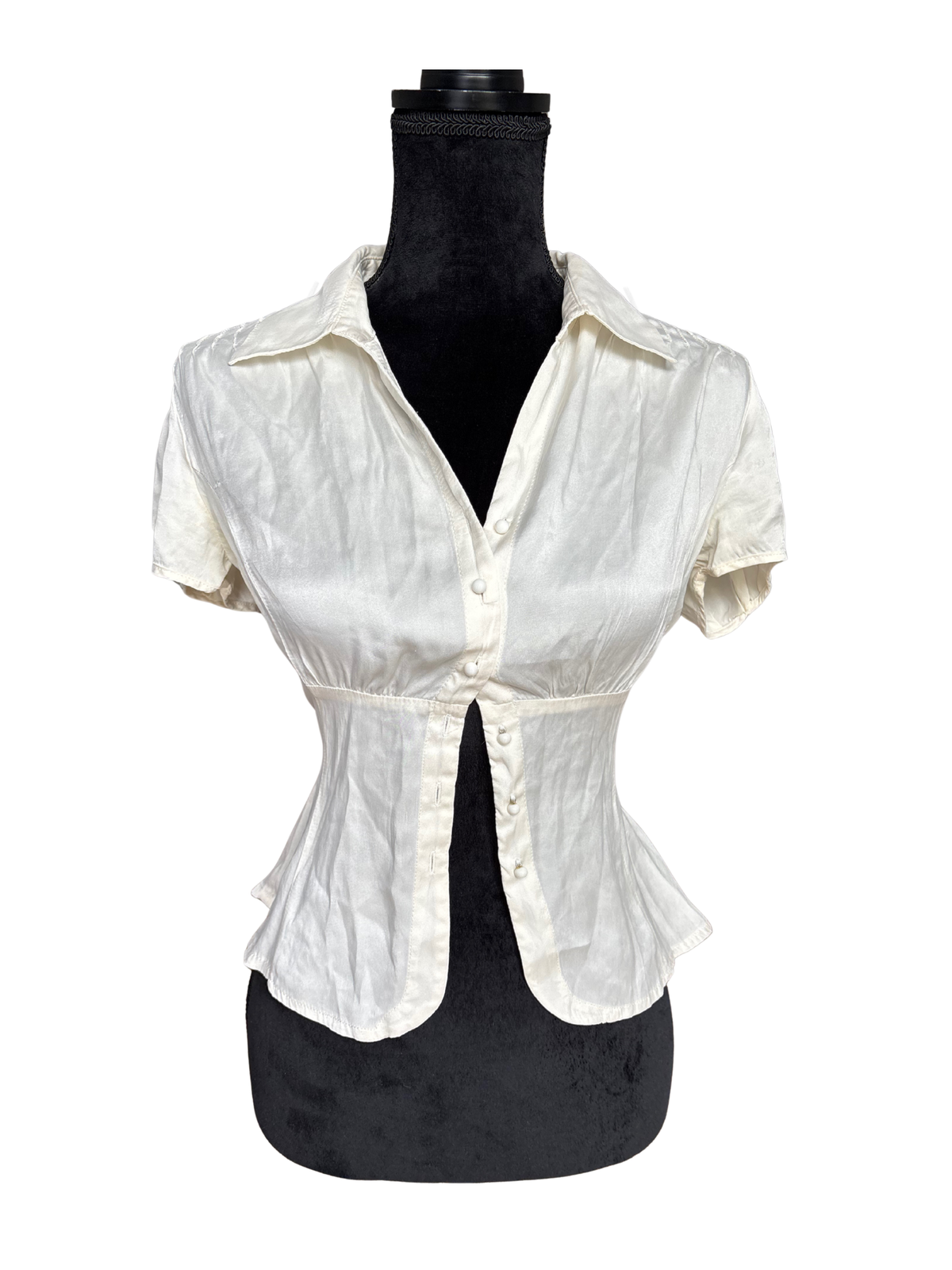Silk Vintage Ivory Blouse with Back Tie