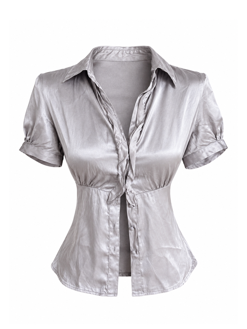 Silk Vintage Metallic Grey Blouse with Back Tie