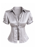 Silk Vintage Metallic Grey Blouse with Back Tie
