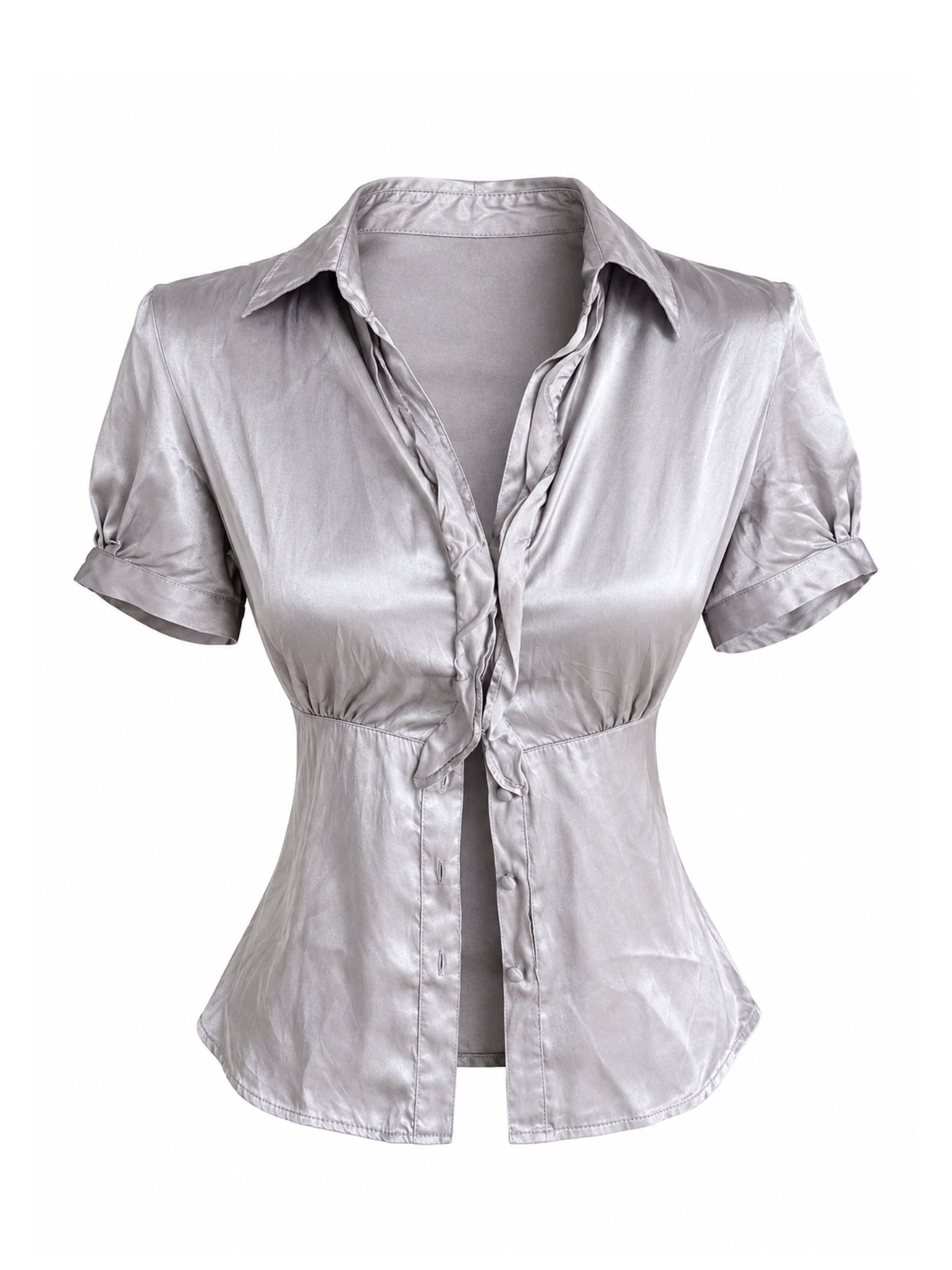 Silk Vintage Metallic Grey Blouse with Back Tie