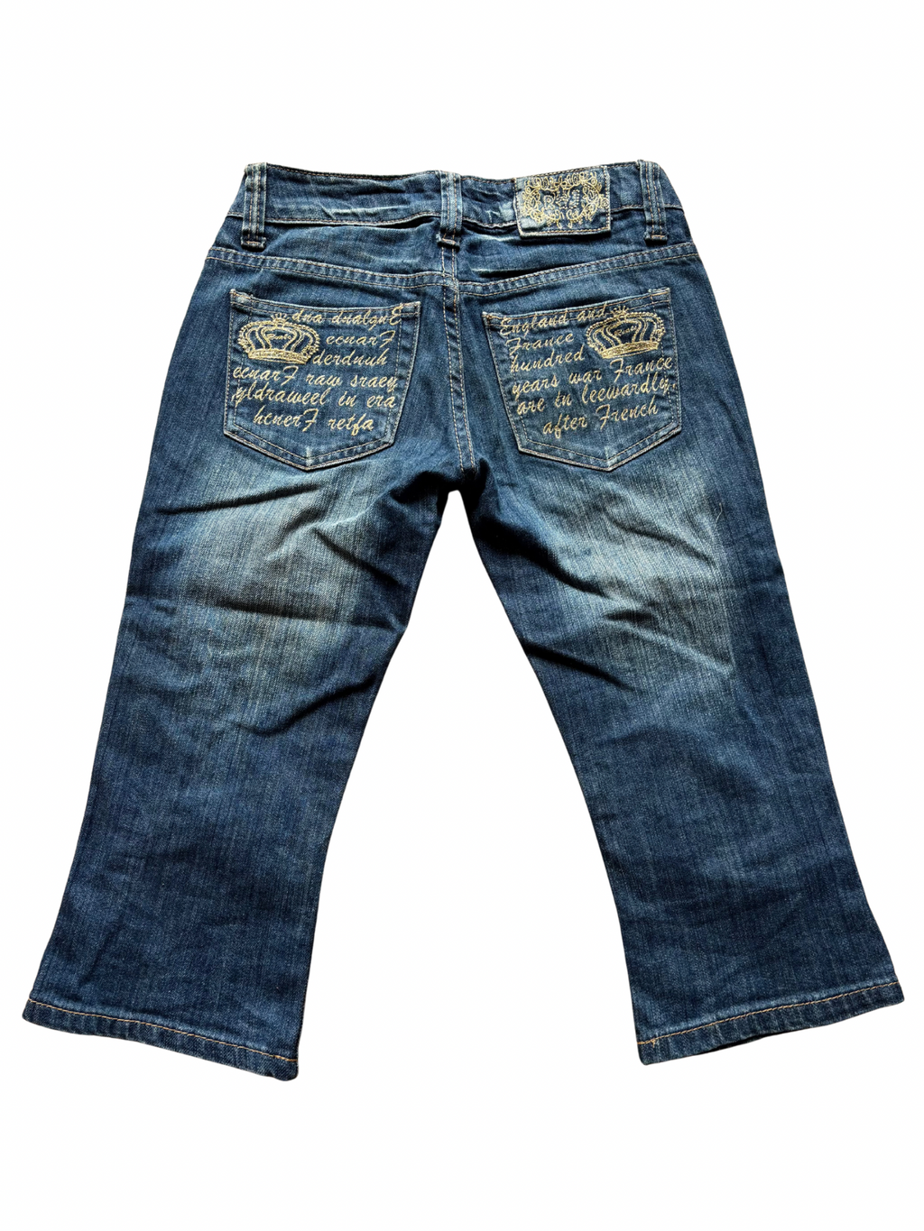 Low-Rise Embriodered Denim Capris