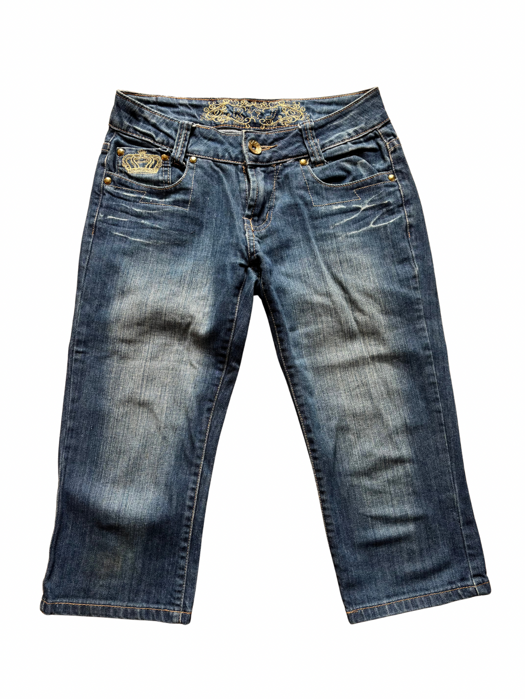 Low-Rise Embriodered Denim Capris