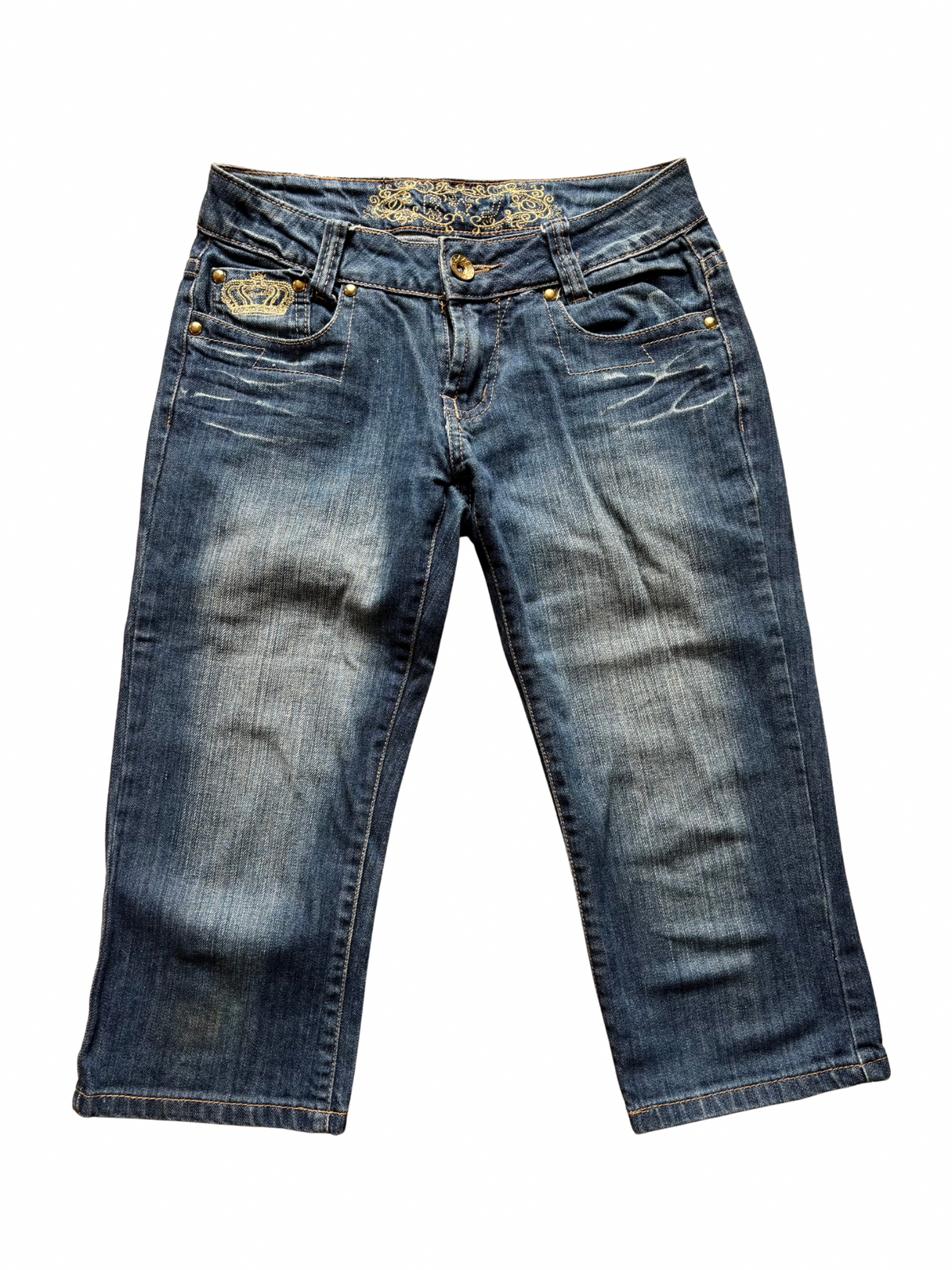 Low-Rise Embriodered Denim Capris