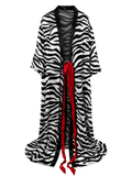 Silk Zebra Print Long Kimono Robe