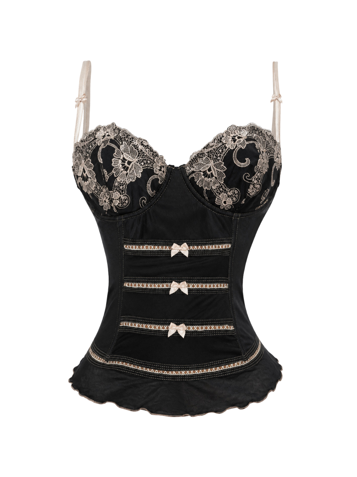 Black Lace Corset Top With Bows