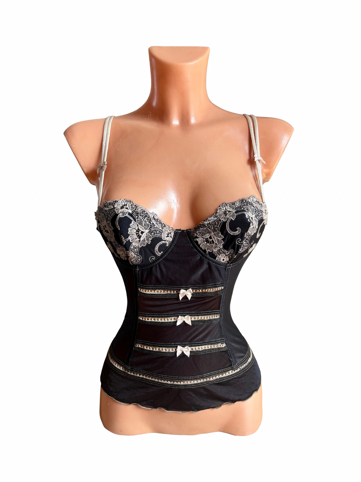 Black Lace Corset Top With Bows