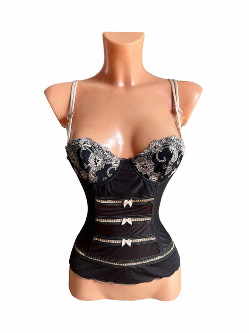 Black Lace Corset Top With Bows