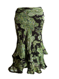 Green Black Paisley Tiered Ruffle Maxi Skirt