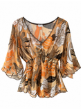 Floral Mesh Autumn Bell Sleeve Top