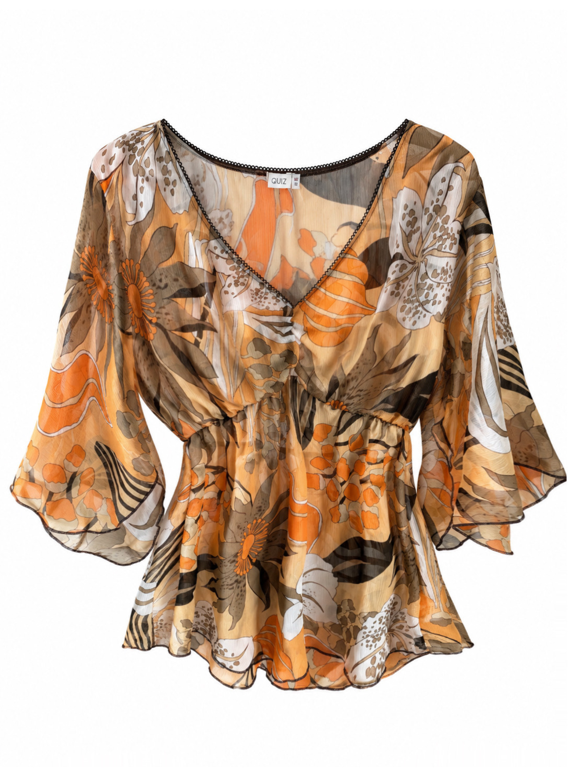 Floral Mesh Autumn Bell Sleeve Top