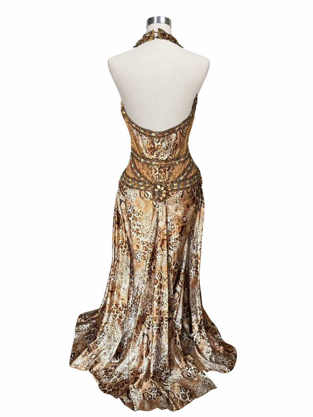 Animal Print Hand-Beaded Halter Maxi Dress