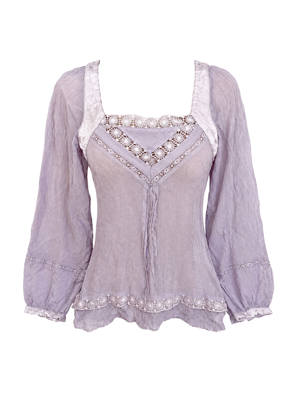 Lilac Lavender Lace Trimed Boho Blouse