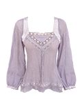 Lilac Lavender Lace Trimed Boho Blouse