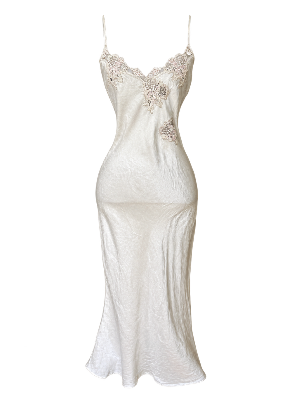Silk Romantic Floral Lace-Trimmed Maxi Slip Dress