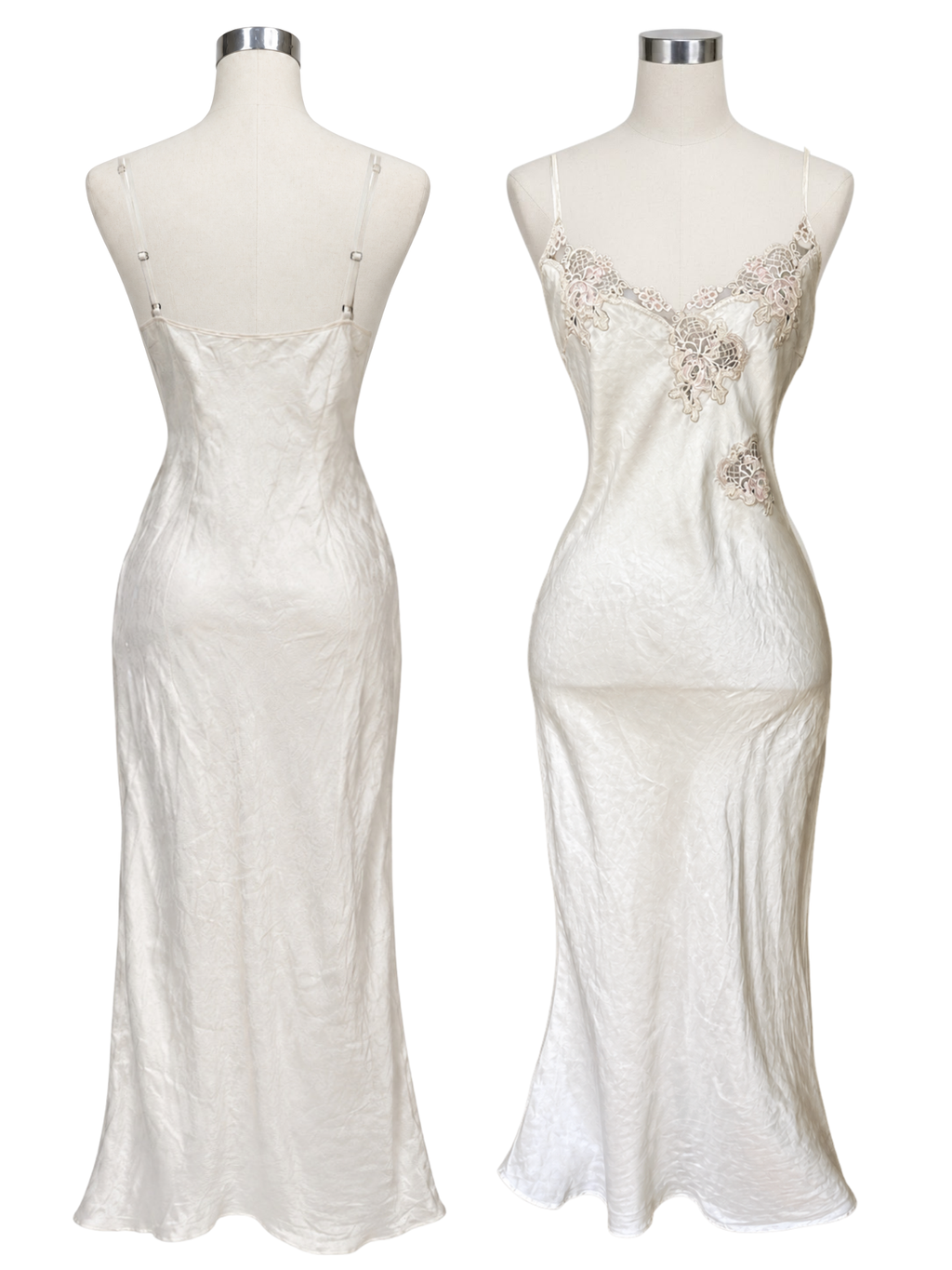 Silk Romantic Floral Lace-Trimmed Maxi Slip Dress