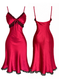 Satin Lace-Trimmed Gothic Style Midi Dress