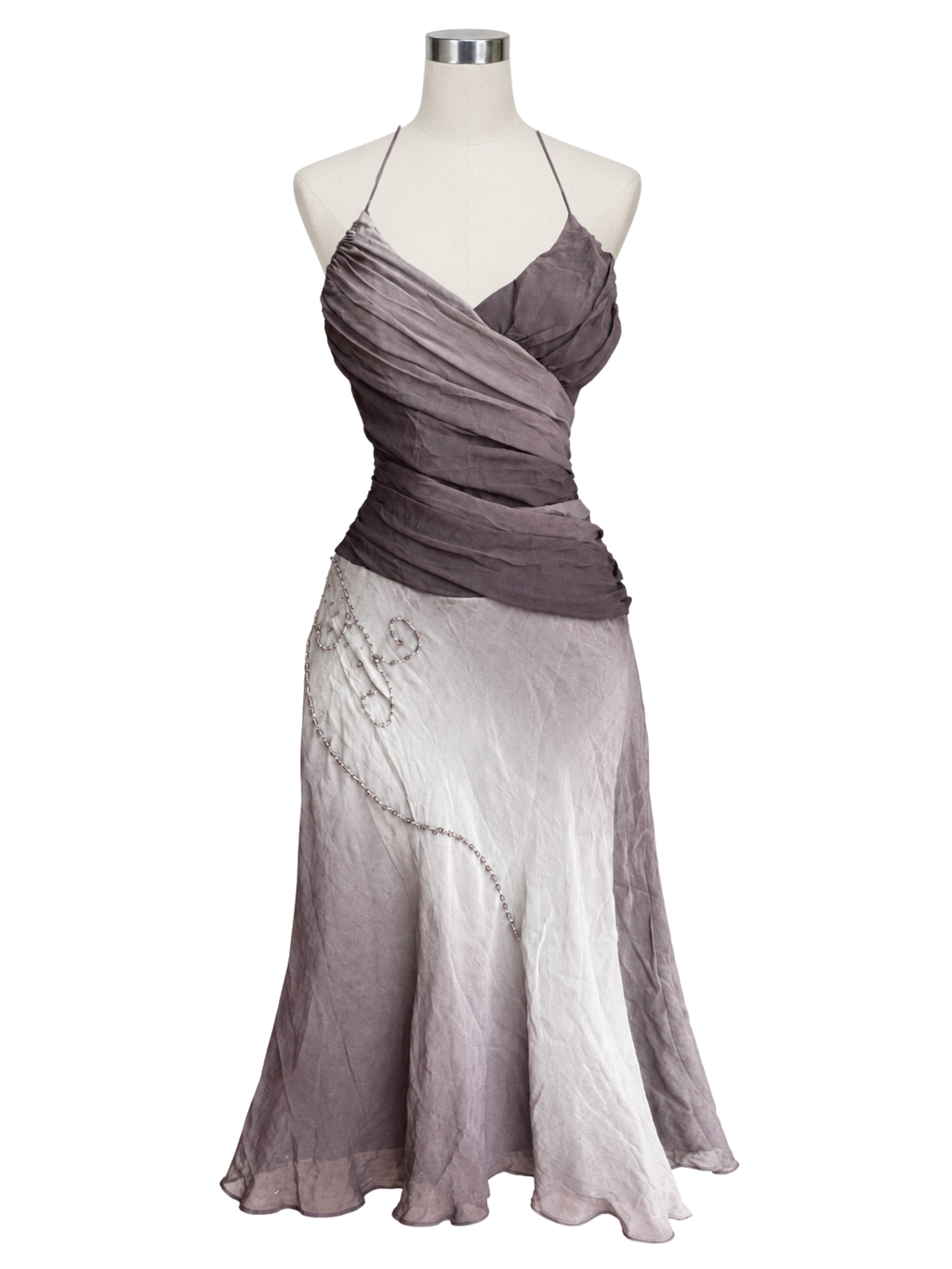Silk Dusty Lilac Beaded Halter Dress