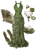 Silk Hand Beaded Fairycore Green Halter Dress