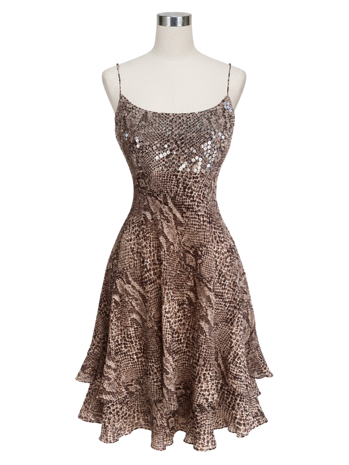 Silk Sequin Animal Print Ruffle Dress