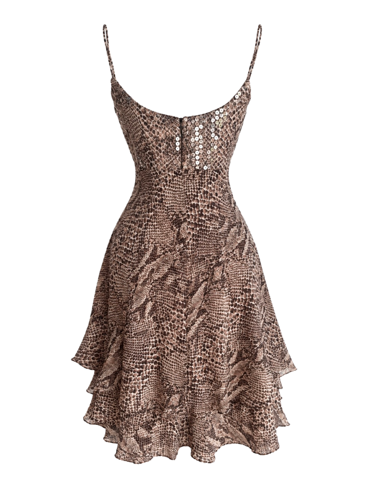 Silk Sequin Animal Print Ruffle Dress