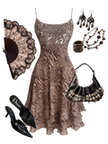 Silk Sequin Animal Print Ruffle Dress