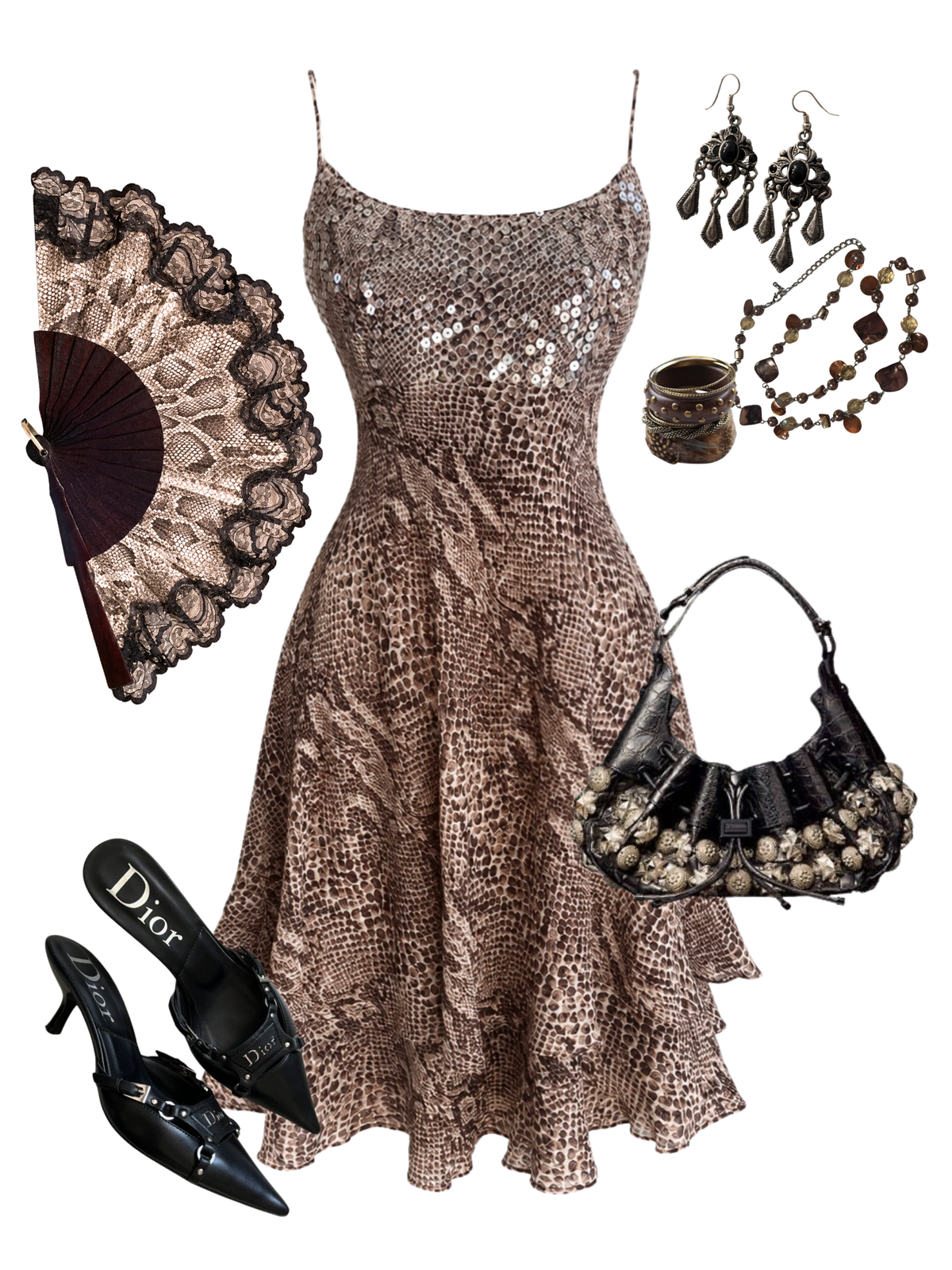 Silk Sequin Animal Print Ruffle Dress