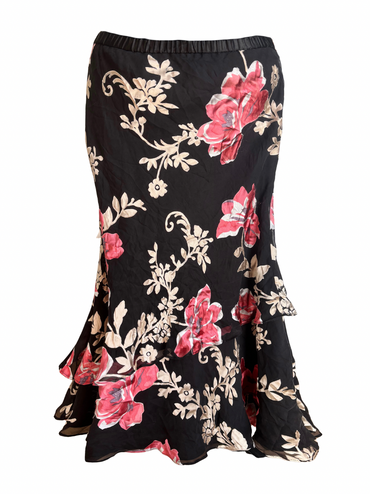 Silk Floral Layered Ruffle Maxi Dress