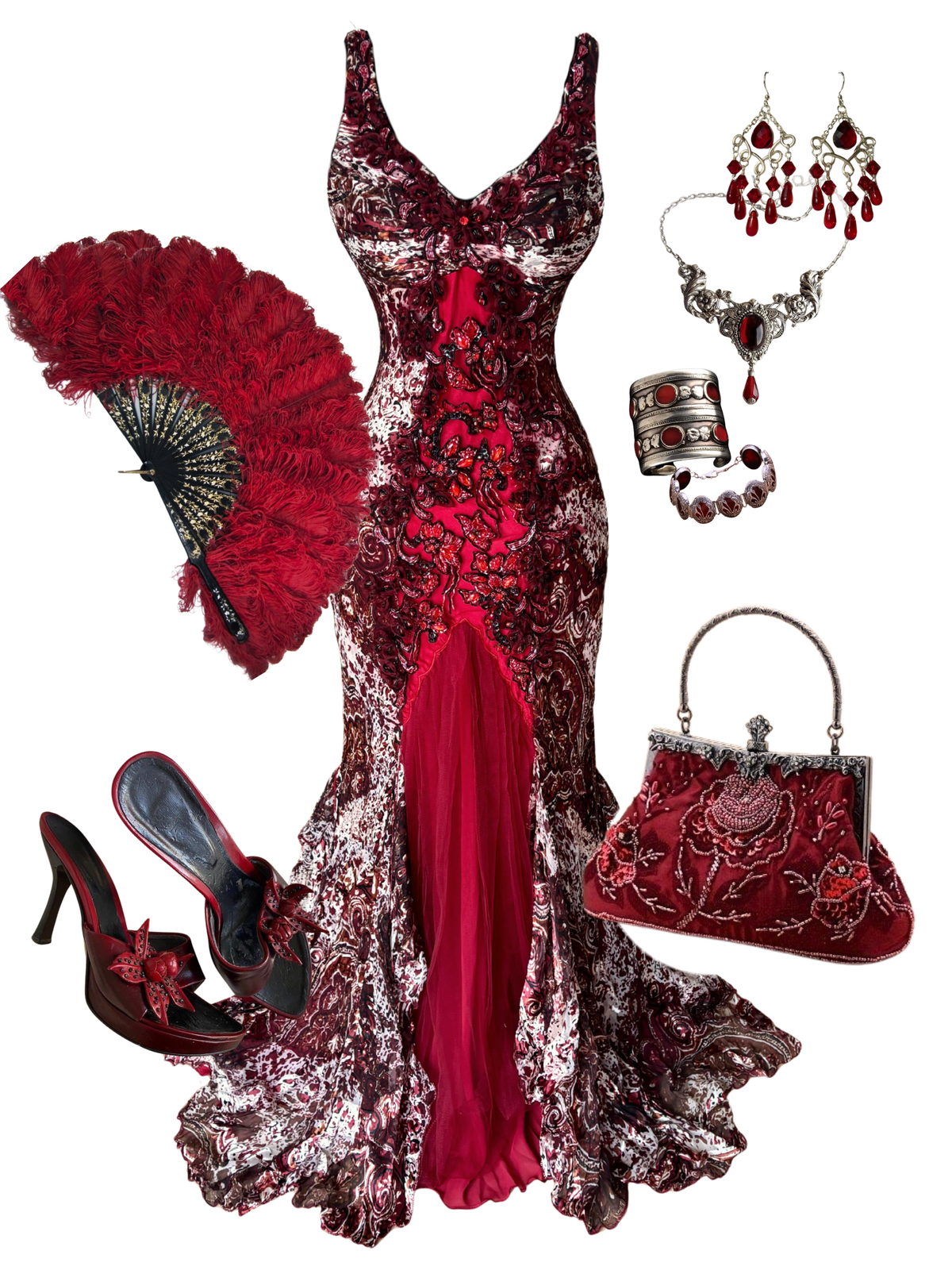 Silk Hand-Beaded Ruffle Maxi Dress