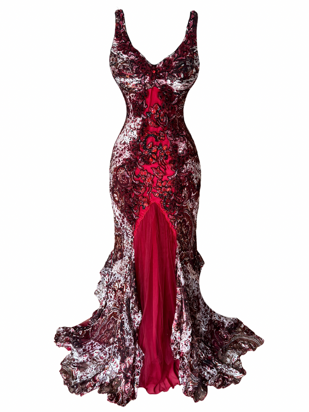 Silk Hand-Beaded Ruffle Maxi Dress