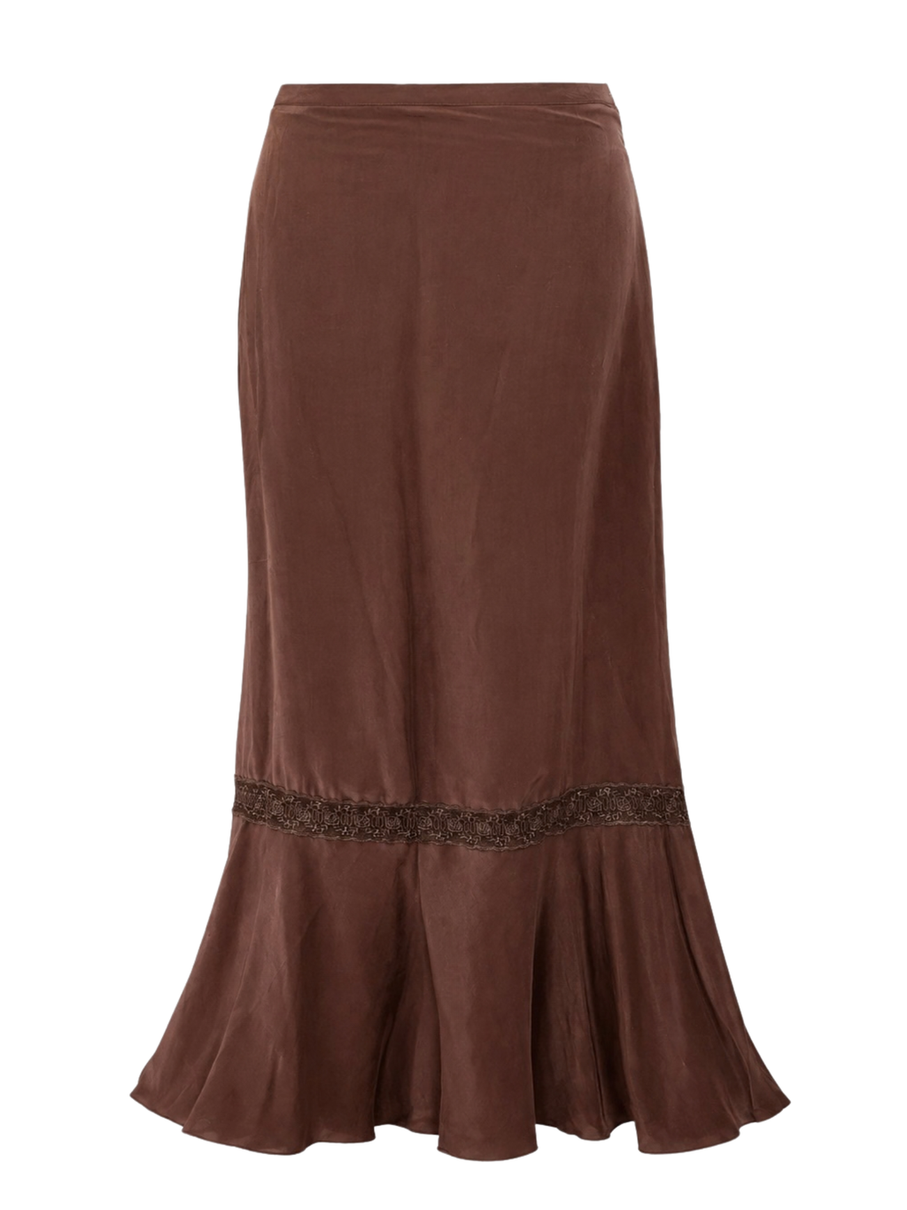 Silk Lace Trim Brown Maxi Skirt