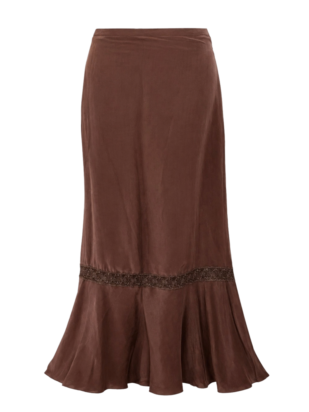 Silk Lace Trim Brown Maxi Skirt