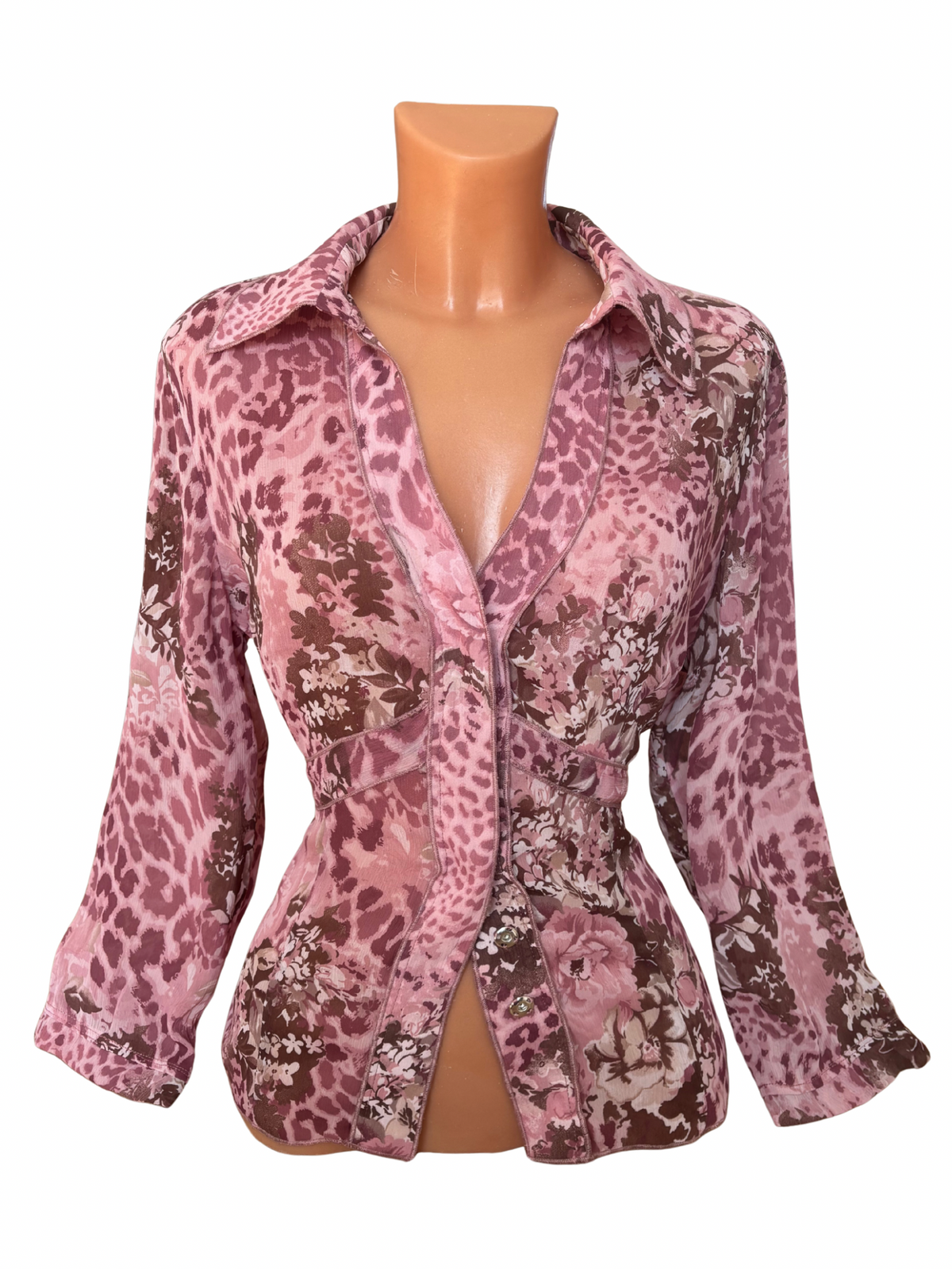 Floral & Leopard Print Button Down Shirt