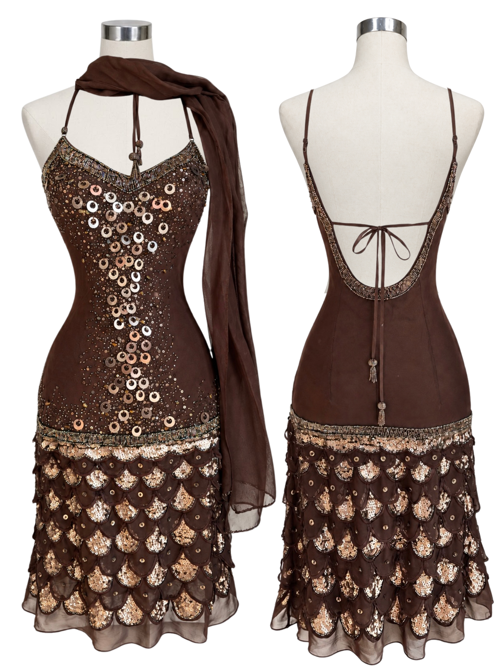 Silk Sequin Beaded Midi Dress