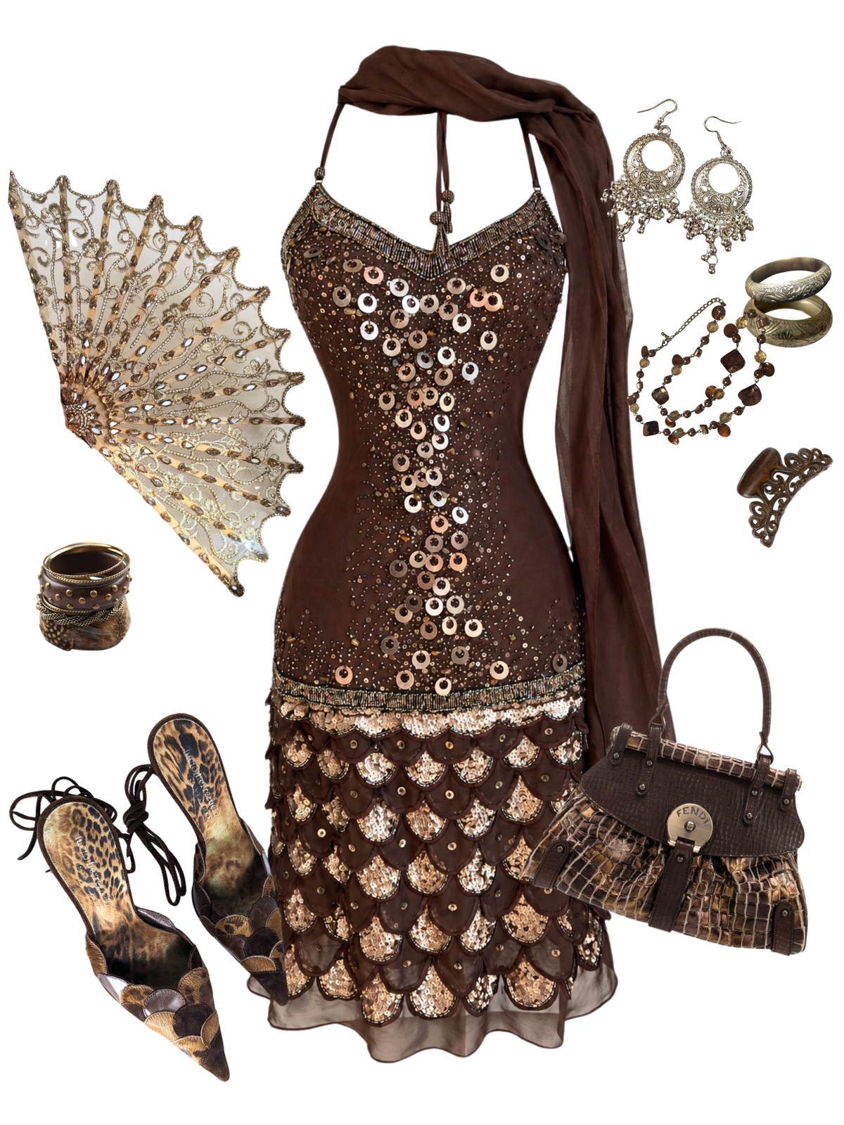 Silk Sequin Beaded Midi Dress