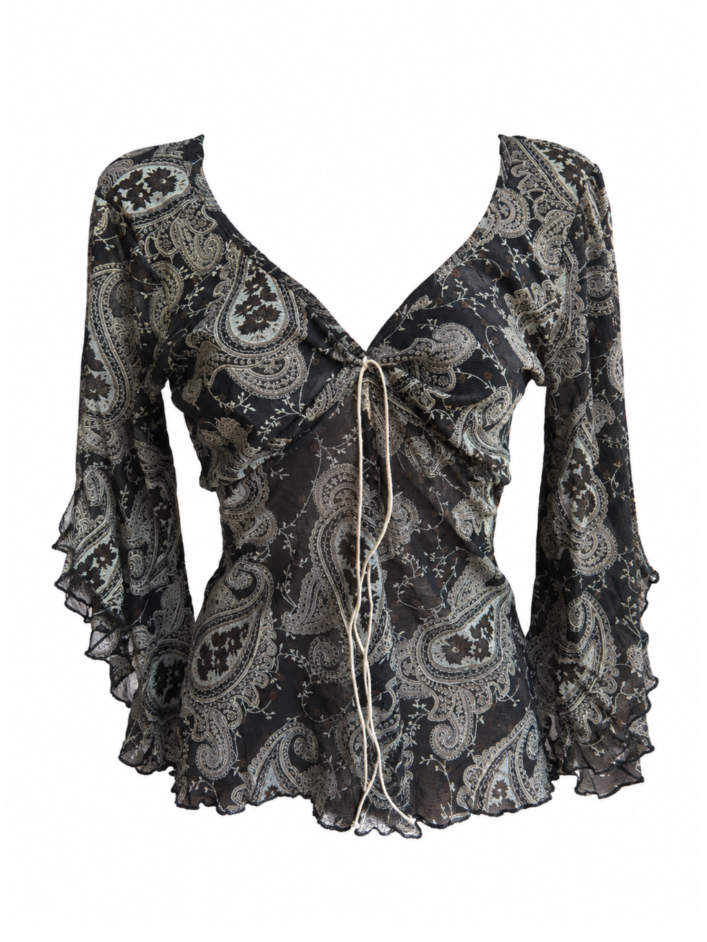 Paisley Flared Sleeves Mesh Blouse