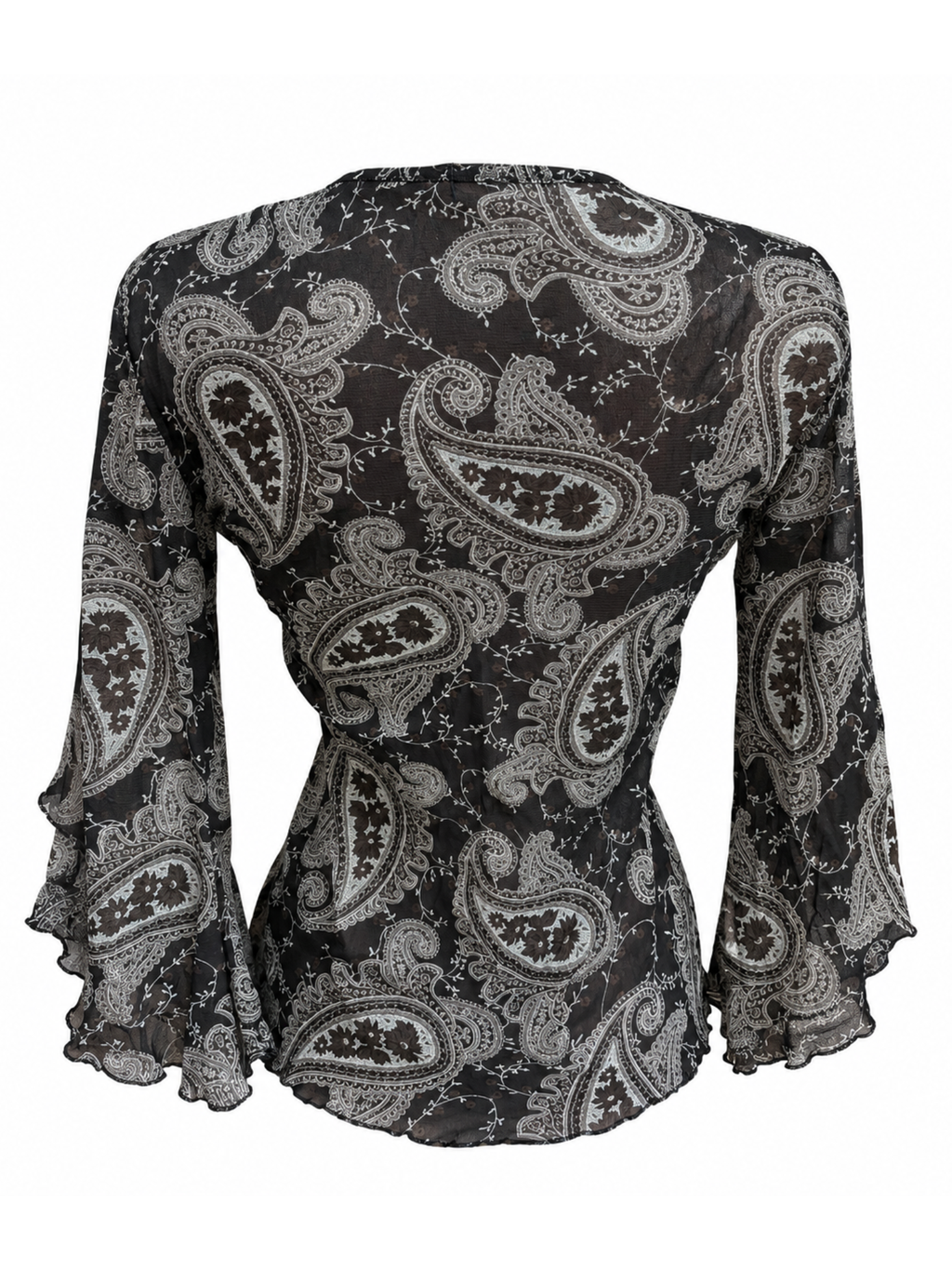 Paisley Flared Sleeves Mesh Blouse